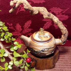 水晶鈕芙蓉木志野燒陶壺F16